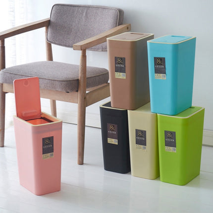 Household Rectangular Press Type 12 Liter Living Room Covered Sorting Plastic Trash Can with Cover Lip(Pink)-garmade.com