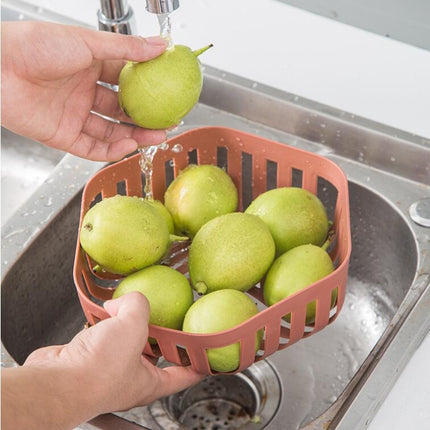 Hollow Fruit Basin Household Fruit Drain Basket Kitchen Vegetable Washing Plastic Basin(Dark Pink)-garmade.com