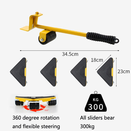 CY-0102 5 in 1 Household Moving Bed Heavy Object Moving Pulley Furniture Shifter Multifunctional Carrier, Model: Yellow (300KG)-garmade.com