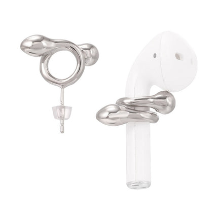 2 Pairs 925 Silver Needle Wireless Earphones Snake-Shaped Embrace Anti-Lost Earrings For AirPods(Steel Color)-garmade.com