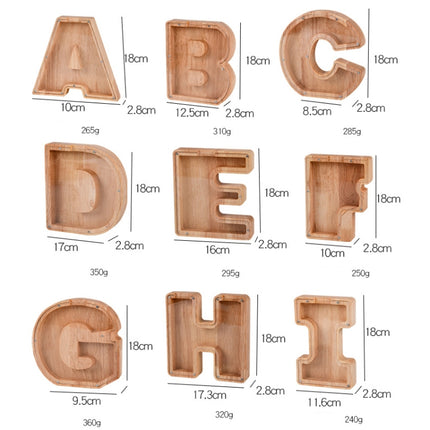 Wooden English Alphabet Piggy Bank Transparent Acrylic Piggy Bank(F)-garmade.com