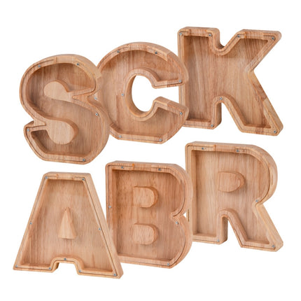 Wooden English Alphabet Piggy Bank Transparent Acrylic Piggy Bank(M)-garmade.com