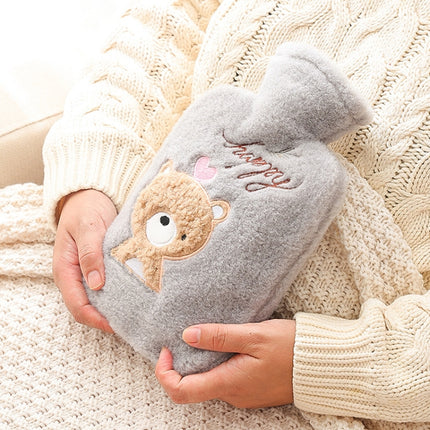 2 PCS Hot Compress Stomach Plush Water Injection Hot Water Bottle Flannel Cover Cartoon Hand Warmer(Brown)-garmade.com