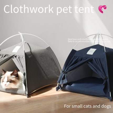 Four Seasons Cat and Dog Litter Detachable Cotton and Linen Tent Litter(Gray Stripes)-garmade.com