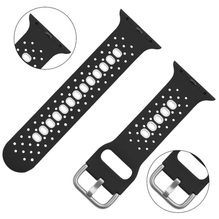 Two Color Silicone Porous Watch Bands For Apple Watch, Specification: 38/40mm L(Black+White)-garmade.com
