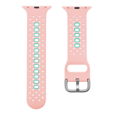 Two Color Silicone Porous Watch Bands For Apple Watch, Specification: 38/40mm L(Pink+Green)-garmade.com