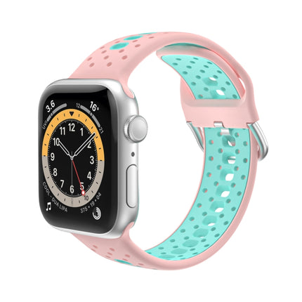 Two Color Silicone Porous Watch Bands For Apple Watch, Specification: 38/40mm L(Pink+Green)-garmade.com