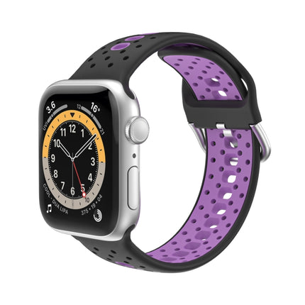 Two Color Silicone Porous Watch Bands For Apple Watch, Specification: 38/40mm L(Black+Purple)-garmade.com