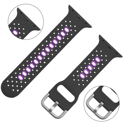 Two Color Silicone Porous Watch Bands For Apple Watch, Specification: 38/40mm L(Black+Purple)-garmade.com