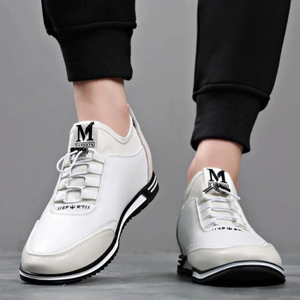 Men Spring Shoes Inner Height Increase Casual Sneakers, Size: 43(White 6cm)-garmade.com