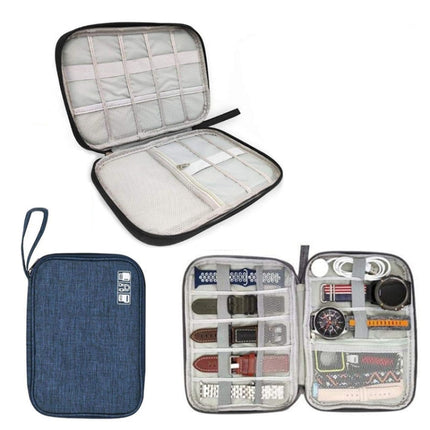 Travel Portable Strap Data Cable Storage Bag(Navy Blue)-garmade.com
