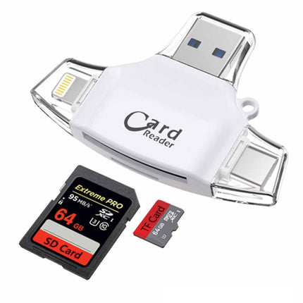 USB 2.0+8Pin +Type-C+Micro USB 4 In 1 Card Reader Supports Reading SD&TF Car(White)-garmade.com