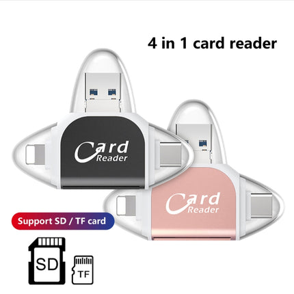 R015 USB2.0 & Micro USB+8Pin+Type-C 4 In 1 Card Reader Supports SD/TF Card(Rose Gold)-garmade.com