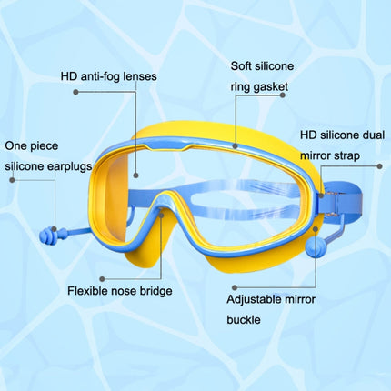 Large Frame Waterproof and Anti-fog HD Transparent Children Swimming Goggles(Pink Blue)-garmade.com