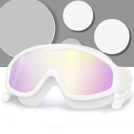 HAIZID 2 PCS Large Frame Waterproof Anti-Fog Swimming Goggles With Earplugs(White)-garmade.com