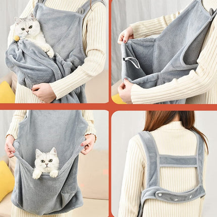 Cat Hug Apron Fleece Carriers Bags Anti-sticky Fur Hold Cats Pocket(Gray)-garmade.com