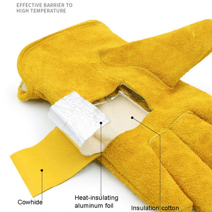 A2421 Cowhide High Temperature Welding Gloves Insulated Aluminum Foil Anti-Heat Gloves(M Yellow)-garmade.com