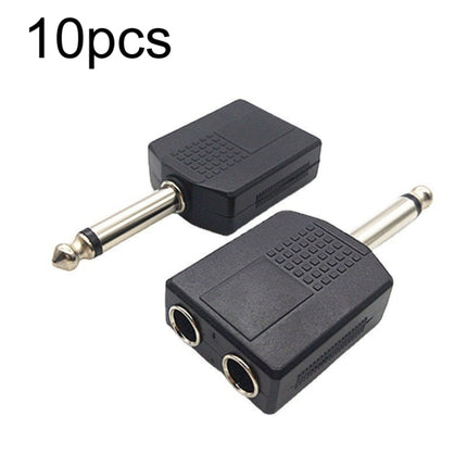 10pcs 6.5mm Male Mono To Dual 6.5mm Female Audio Conversion Connector(Black)-garmade.com