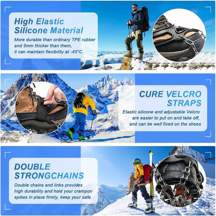 24 Teeth Outdoor Snow Anti-slip Ice Claws 201 Stainless Steel Anti-slip Shoe Cover, Size: L(Black)-garmade.com