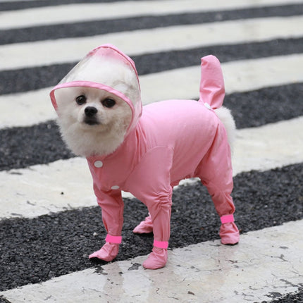 All-inclusive Pet Four-leg One-piece Outdoor Waterproof Raincoat, Size: M(Pink)-garmade.com