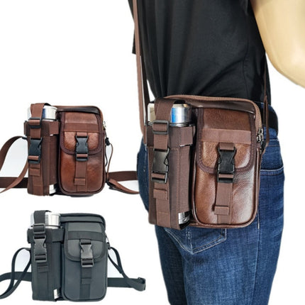 8 Inch Leather Shoulder Mobile Phone Messenger Bag Casual Water Bottle Bag(Black)-garmade.com