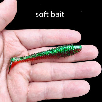 50pcs Threaded T-Tail Two Color Soft Baits Lures, Size: 5.5cm(Light Green)-garmade.com