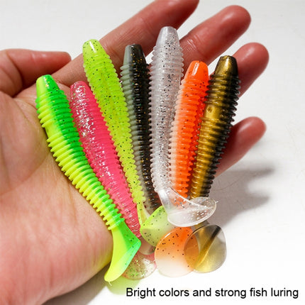 50pcs Threaded T-Tail Two Color Soft Baits Lures, Size: 5.5cm(Light Green)-garmade.com