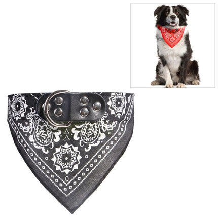 Adjustable Dog Bandana Leather Printed Soft Scarf Collar Neckerchief for Puppy Pet, Size:M(Black)-garmade.com