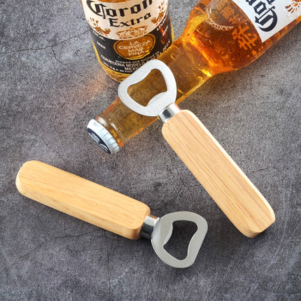 2 PCS Stainless Steel Beer Bottle Opener with Rubber Wood Handle Creative Gift Soda Bottle Driver-garmade.com
