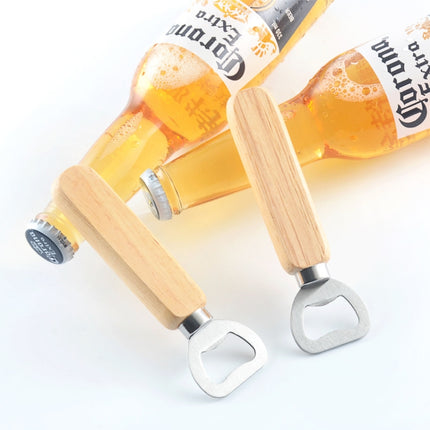 2 PCS Stainless Steel Beer Bottle Opener with Rubber Wood Handle Creative Gift Soda Bottle Driver-garmade.com