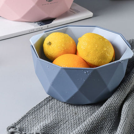 Double-layer Hollow Drain Basket Household Plastic Multi-function Washing Vegetables and Fruit Dishes, Size:Large(Blue)-garmade.com