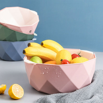 Double-layer Hollow Drain Basket Household Plastic Multi-function Washing Vegetables and Fruit Dishes, Size:Large(Blue)-garmade.com