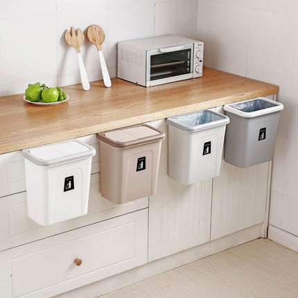 10 PCS Kitchen Square Sorted Wall+mounted Hanging Plastic Sanitary Trash Can, Style:Push Type Cover(Grey)-garmade.com