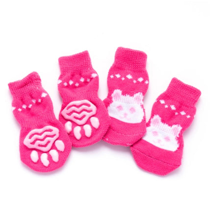 2 Pairs Cute Puppy Dogs Pet Knitted Anti-slip Socks, Size:M (Pink Rabbit)-garmade.com