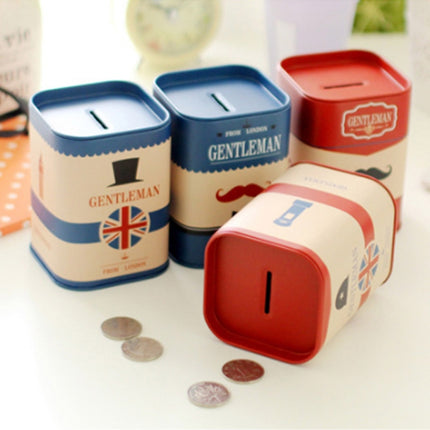 10 PCS Personalise Square Piggy Bank Logbook Series Tin Plate Box Money Saving Pot Coin Box(Flag Blue)-garmade.com