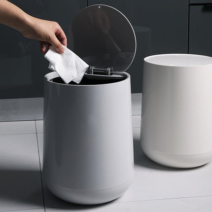 Household Plastic Push-type Spring-Cover Garbage Storage Bucket(Grey)-garmade.com