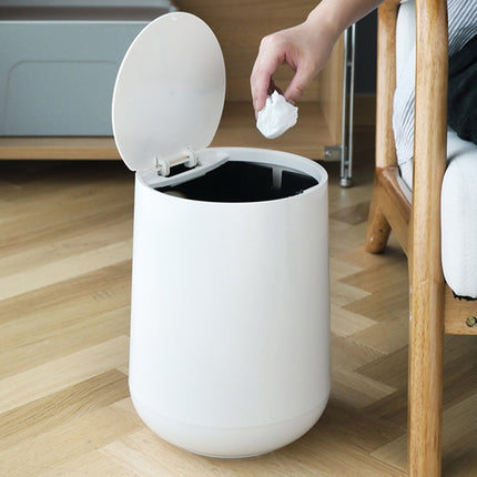 Household Plastic Push-type Spring-Cover Garbage Storage Bucket(Grey)-garmade.com
