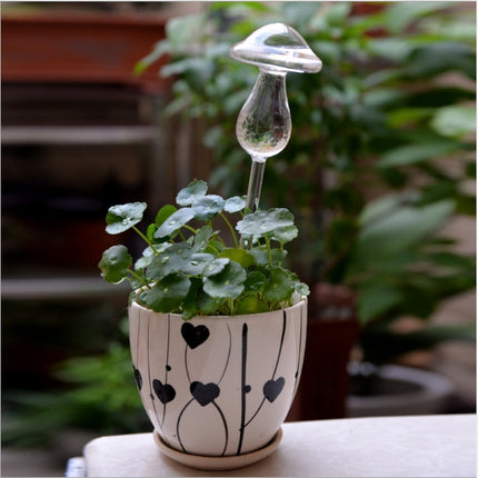Mushroom Shape House Plants Flowers Water Feeder Automatic Self Watering Clear Glass Devices(Transparent)-garmade.com