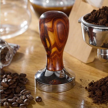 Stainless Steel Solid Wood Handle Integrated Coffee Powder, Specification:57.5mm, Color:Red Sandalwood Handle-garmade.com