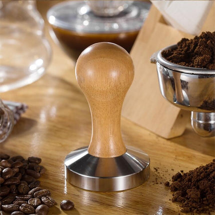 Stainless Steel Solid Wood Handle Integrated Coffee Powder, Specification:57.5mm, Color:Oak Handle-garmade.com