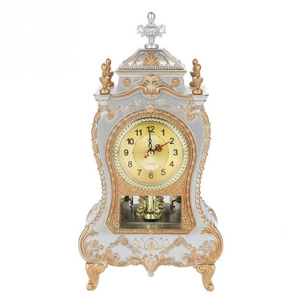 Alarm Clock Vintage Clock Classical Royalty Sitting Room TV Cabinet Desk Imperial Furnishing Creative Sit Pendulum Clock(White)-garmade.com