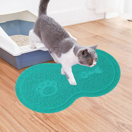 Lovely PVC Cat Litter Mat Eight-shaped Anti-skid Placemat Pet Supplies(Lake Blue)-garmade.com