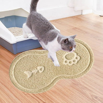 Lovely PVC Cat Litter Mat Eight-shaped Anti-skid Placemat Pet Supplies(Beige)-garmade.com