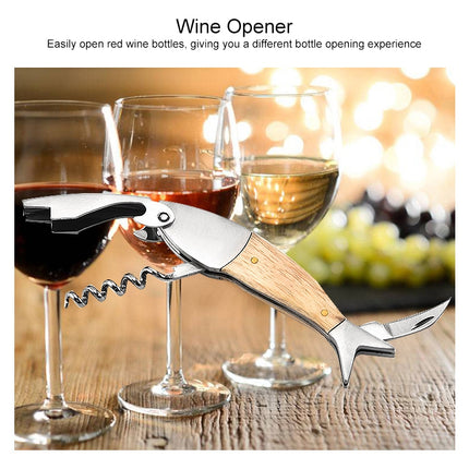 Fish Shape Wine Opener Wine Multifunctional Corkscrew with Wooden Handle-garmade.com