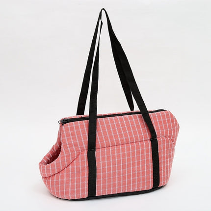 Outside Travel Puppy Dogs Breathable Carrying Plaid Shoulder Bags for Pet Dogs Cats, Size:S (Light Coffee)-garmade.com