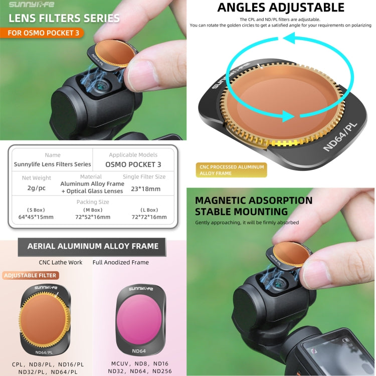 For DJI OSMO Pocket Sunnylife Camera Lens Magnetic Metal Filter, Filter:ND64