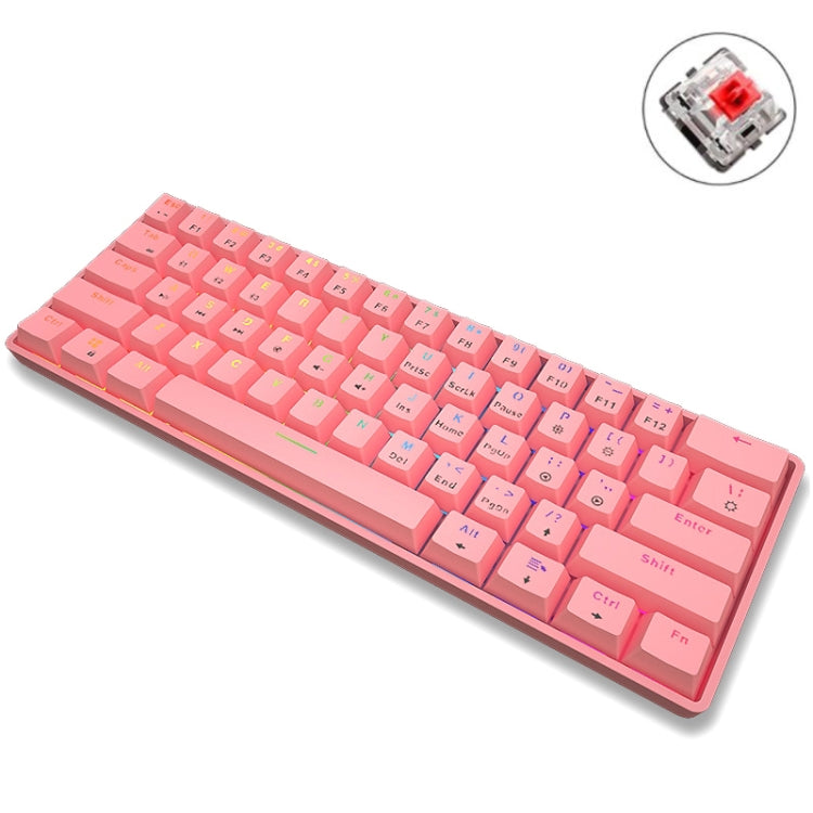 LEAVEN K28 61 Keys Gaming Office Computer RGB Wireless Bluetooth Wired Dual Mode Mechanical Keyboard, Cabel Colour: Red Axis (Pink)