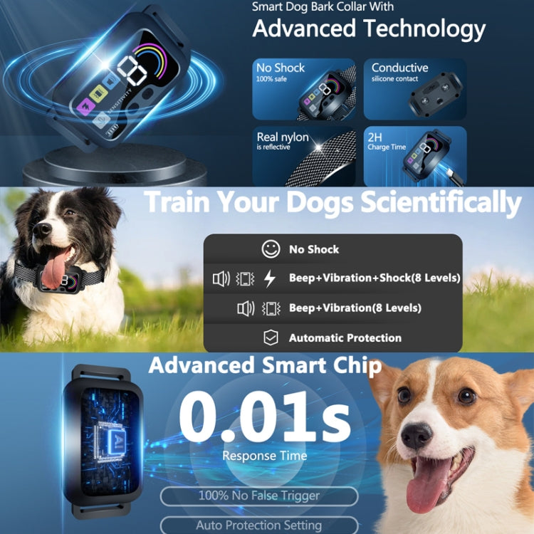 Color Screen Stop Bark Dog Trainer Anti Barking Pet Supplies(Dark Gray)