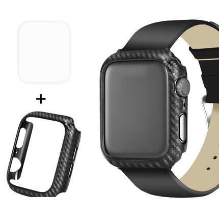ENKAY Hat-Prince 2 in 1 Carbon Fiber Texture TPU Semi-clad Protective Shell + 3D Full Screen PET Curved Heat Bending HD Screen Protector for Apple Watch Series 5 & 4 44mm-garmade.com