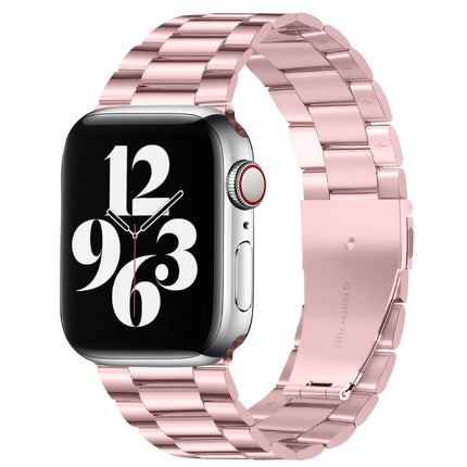 Fold Buckle 3 Beads Stainless Steel Watch Band For Apple Watch Ultra 49mm&Watch Ultra 2 49mm / Series 9&8&7 45mm / SE 3&SE 2&6&SE&5&4 44mm / 3&2&1 42mm(Pink)-garmade.com